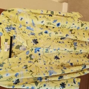 Coldwater Creek yellow and blue floral button down blouse. 2X